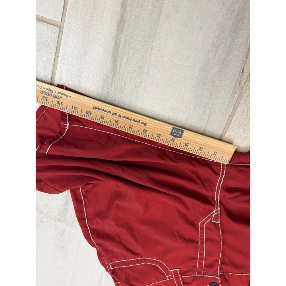 True Religion Ricky Relaxed Straight Red Shorts White Contrast Stitch Mens 33